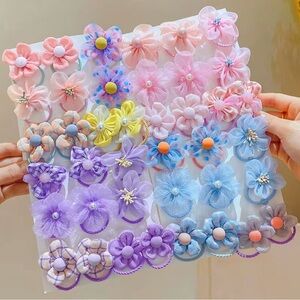 Charming Floral Hair Accessories Set - Pink, Purple, Blue